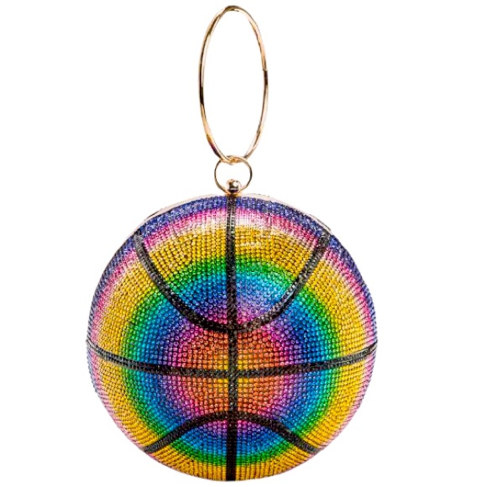 Rainbow Basketball Rhinestone Pendant Clutch Purse